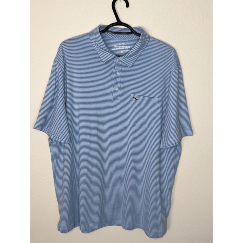 Vineyard Vines Edgartown Polo Mens XL Blue White Striped Pima Cotton Blend Shirt